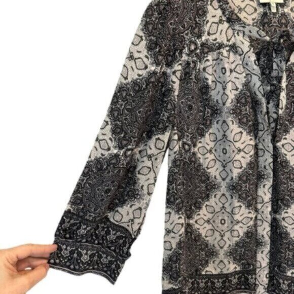 Joie | Women's Black Gray 100% Silk Front Tie Blouse Top Size Small - Picture 3 of 9